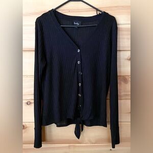 By & By cropped keyhole blouse with long sleeves